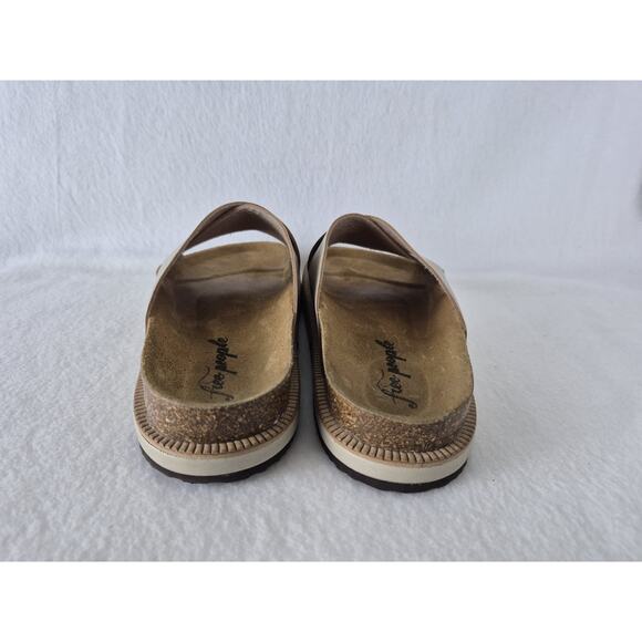 FREE PEOPLE Sidelines Footbed Grey Leather Birk CrissCross Slide Sandals 37 7 - Picture 6 of 8